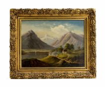 Frederik Christian Jakobsen Kiaerskou (1805 Kopenhagen - 1891 ebenda) Bergsee in den Alpen, Öl auf