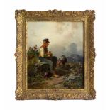 Adolf van der Venne (1828 Wien - 1911 Schweinfurt) Junger Ziegenhirt beim Stricken in den Bergen, Öl