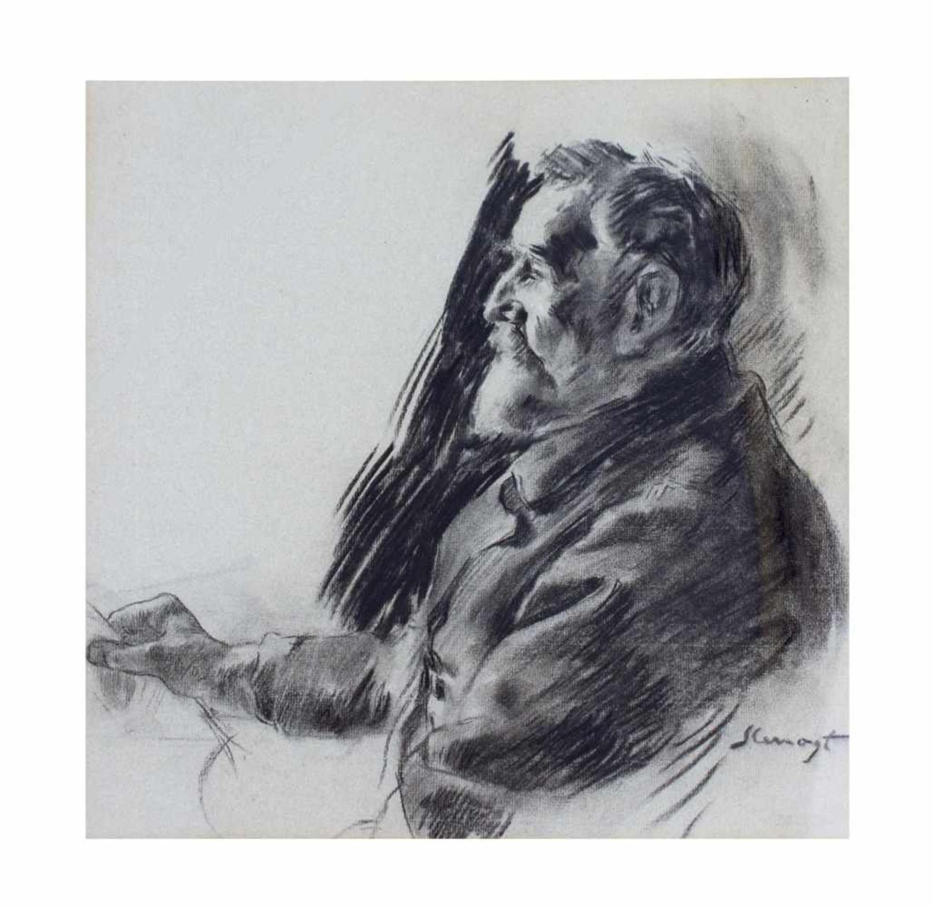 Max Slevogt (1868 Landshut - 1932 Neukastel) Selbstporträt, Kohle auf Papier, 38,5 cm x 38,5 cm