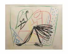Markus Lüpertz (1941 Reichenberg) (F) Abstrakter Vogel, Farblithografie auf Papier, 52 cm x 64 cm