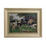 August Lüdecke-Cleve (1868 Heinsberg - 1957 München) (F) Kühe vor einem Bauernhaus, Öl auf Leinwand,
