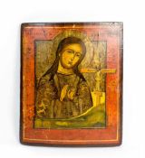 Ikone 'Maria Magdalena am Kreuz Jesu' Russland, 19. Jh., Eitempera auf Holz, 37,5 cm x 30,5 cm,