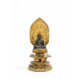 Buddha Bosatzu Japan, Meiji-Periode um 1850, Holz, blattvergoldet, auf getrepptem Lotosthron mit