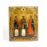 Ikone mit den 3 Heiligen Samon, Gurij und Aviv Russland, 19. Jh., Eitempera auf Kreidegrund auf