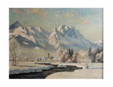 Erwin Kettemann (1897 München - 1971 Tegernsee) Wintermorgen bei Garmisch mit Wetterstein, Öl auf