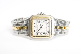 Cartier Herrenarmbanduhr/Unisex, Modell Panthere Date, Krone besetzt mit Saphir-Cabochon, Quarz,