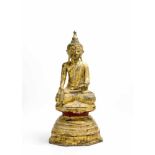 Buddha Shakjamuni Bhumisparsa Mudra auf doppeltem Lotossockel Myanmar/Nordthailand, um 1880,