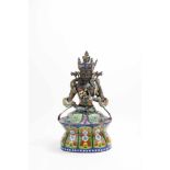 Boddhisattva Tara oder Guanyin auf doppeltem Lotossockel China oder Nepal, um 1900, Bronze,