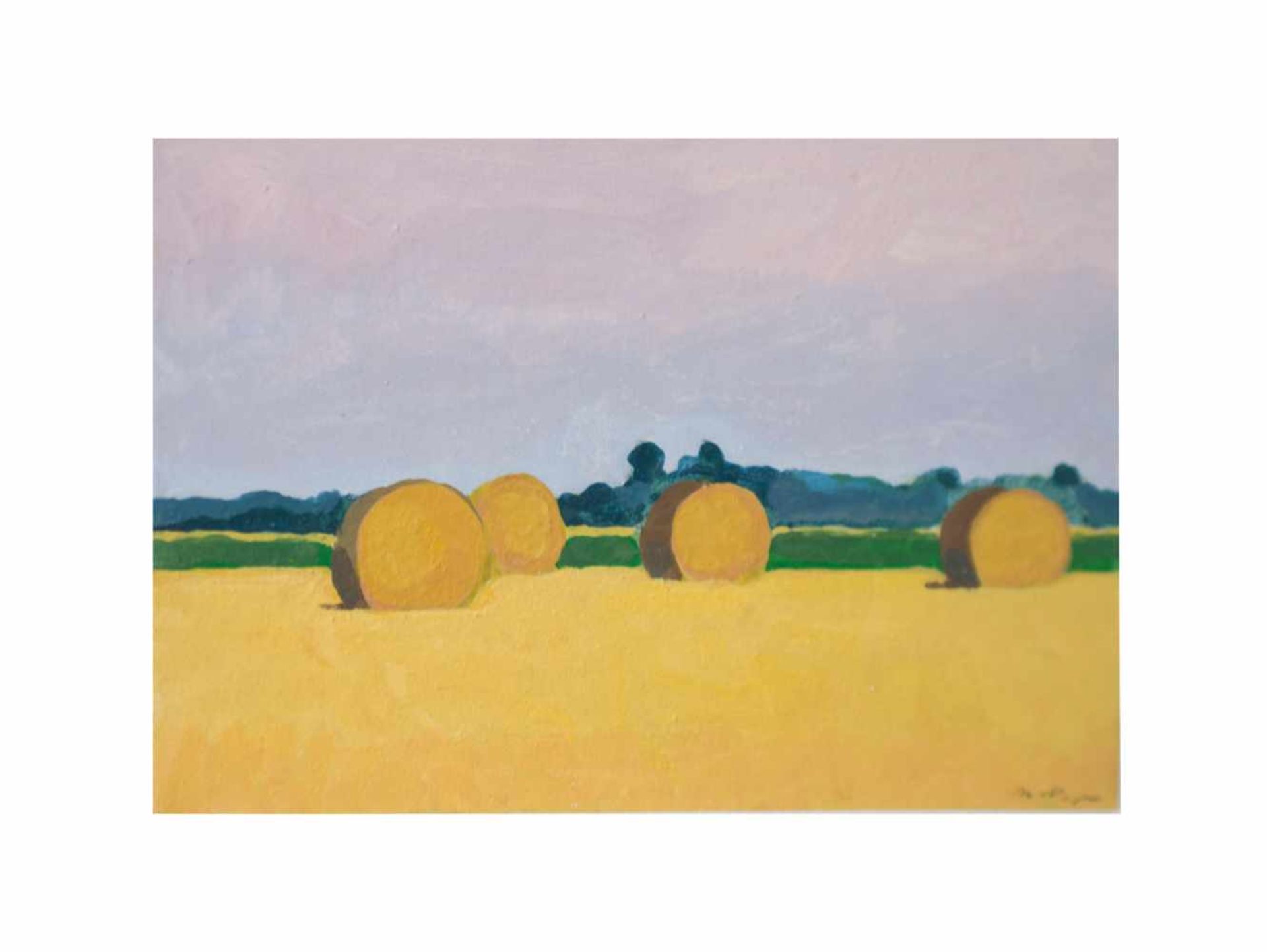 Michael Vogt (1957 Kassel) (F) Feld mit Heuballen, Acryl auf Karton, 15,3 cm x 24,9 cm Kartonmaß,