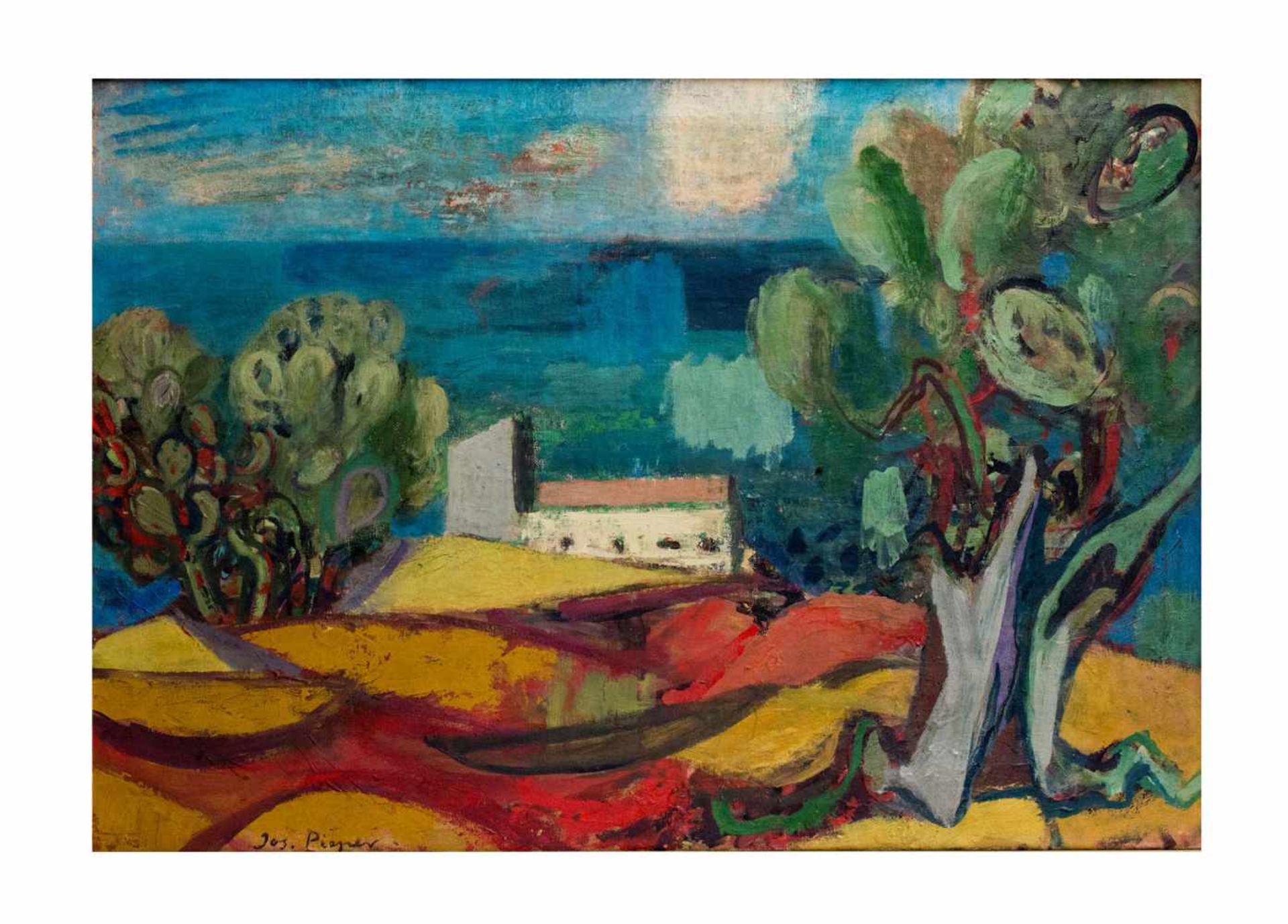 Josef Pieper (1907 Bochum - 1977 Düsseldorf) Südliche Landschaft, Öl auf Leinwand, 70 cm x 100 cm,