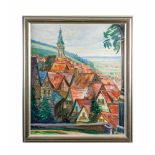 Wilhelm Heyer (1884 - ?) Stadtansicht mit Kirche, Öl auf Leinwand, 59 cm x 48,5 cm, unten links 35