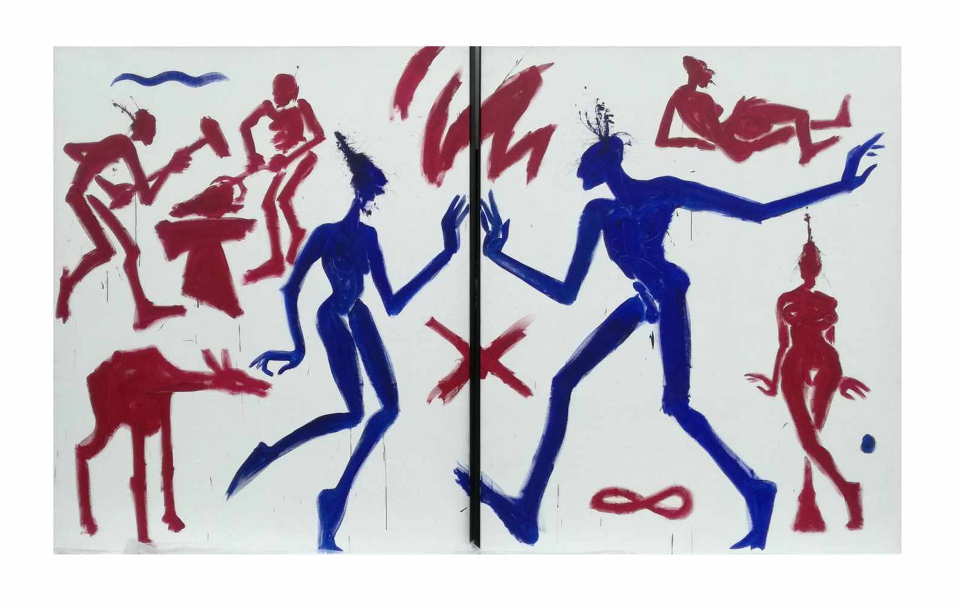 Helge Leiberg (1954 Dresden) Zeitläufe, Diptychon, Acryl auf Leinwand, 200 cm x 450 cm, signiert,