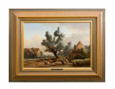 Johan Lodewijk van Leemputten (1840 - 1910, Belgien) Hühnerhof, Öl auf Holz, 32,5 cm x 47,5 cm,