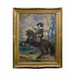 Unbekannter Künstler (19. Jh.) Ritter zu Pferd, Öl auf Leinwand, 120,5 cm x 91 cm, unsigniert, am