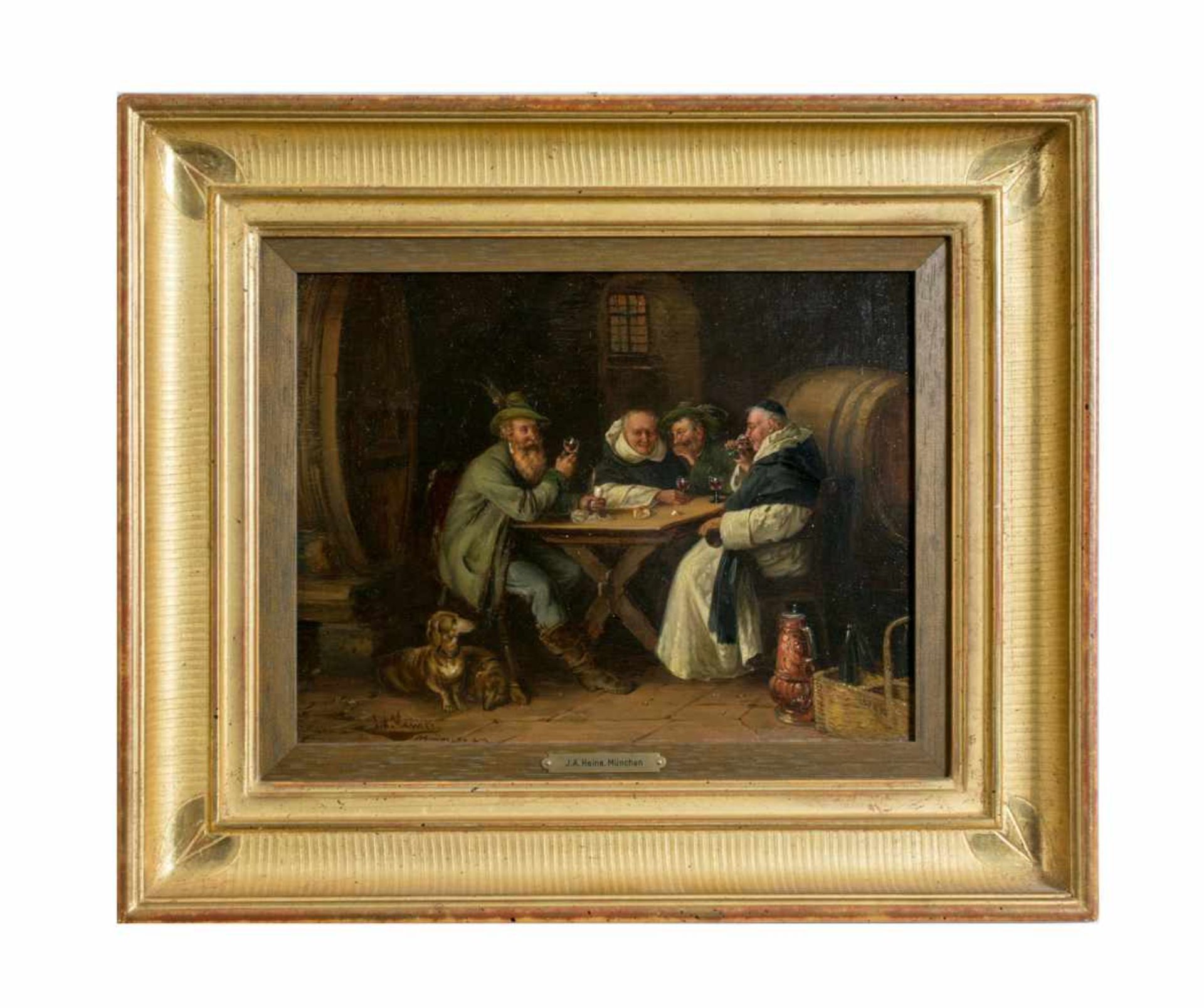 Johann Adalbert Heine (1850 - ?, war tätig in München) Beim Klosterbruder, Öl auf Holz, 24,5 cm x