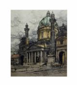 Luigi Kasimir (1881 Pettau - 1962 Wien) Blick auf die Karlskirche in Wien, Farbaquatintaradierung