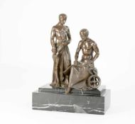 Unbekannter Künstler (20. Jh.) 2 Handwerker bei der Planung, Anfang 20. Jh., Bronze, braun