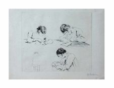 Max Liebermann (1847 Berlin - 1935 ebenda) Kinder beim Zeichnen, Radierung auf Papier, 23,9 cm x