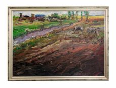 Günter Evertz (1957 Bocholt) (F) Auf dem Feld, Öl auf Leinwand, 58,8 cm x 78,8 cm, unten rechts 93