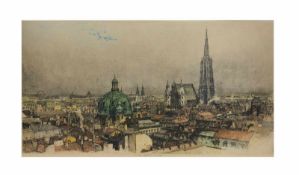 Luigi Kasimir (1881 Pettau - 1962 Wien) Wien mit Blick auf den Stephansdom, Farbradierung auf