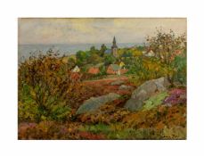 Ludwig Holm (1884 - 1954, Dänemark) Blick auf Gudhjem (Bornholm), Öl auf Leinwand, 39 cm x 53,8