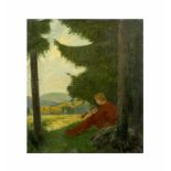Auguste Ternes (1872 - 1938) Flöte spielender Junge am Waldrand, Öl auf Leinwand, 63 cm x 54 cm,
