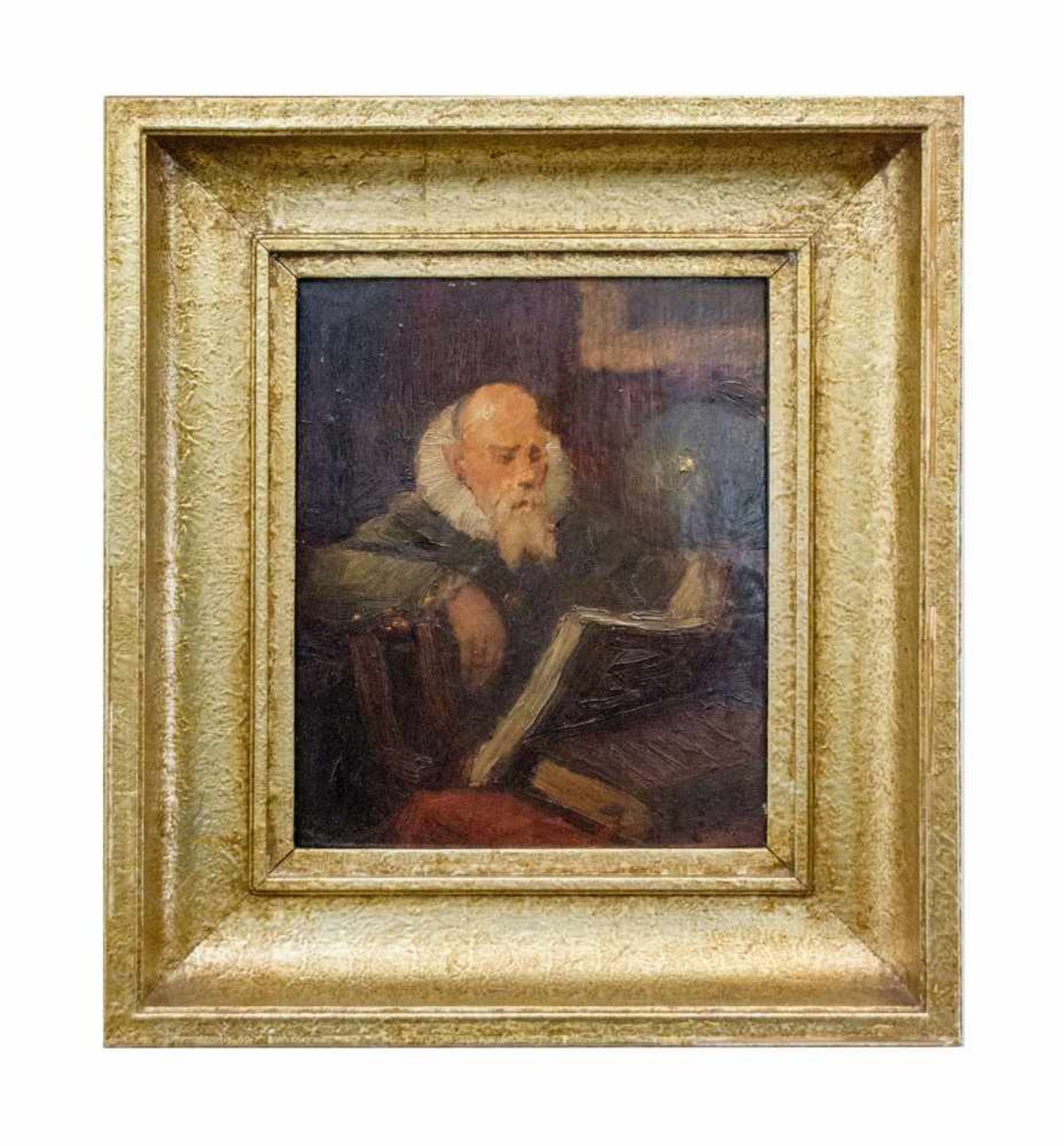 Rudolph Hesse (1871 Saarlouis - 1944 München) Alter Mann mit Buch, Öl auf Holz, 30,5 cm x 24 cm,
