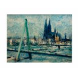 Franz Ruffing (1910 Köln - 1989 Meerbusch) Ansicht von Köln mit Dom, Öl auf Platte, 60 cm x 80 cm,