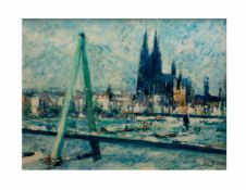 Franz Ruffing (1910 Köln - 1989 Meerbusch) Ansicht von Köln mit Dom, Öl auf Platte, 60 cm x 80 cm,