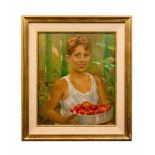Mario Bettinelli (1880 Treviglio - 1953 Mailand) Junge mit Tomatenkorb, Öl auf Platte, 60 cm x 50