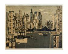 Rudolf Kügler (1921 Berlin - 2013 ebenda) Paar Farbaquatintaradierungen, u.a. 'New York', 41 cm x 54