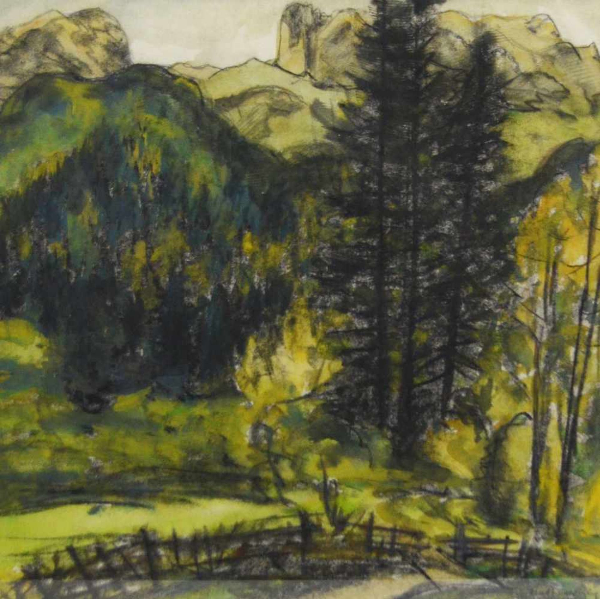 Hanns Kobinger (1892 Linz - 1974 Gramastetten) Berglandschaft mit Tanne, Aquarell auf Papier, 56