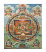 Paar Thangkas Tibet, frühes 20. Jh., Gouache auf feinem Leinen, mit Brokatstoff umrahmt, 97 cm x