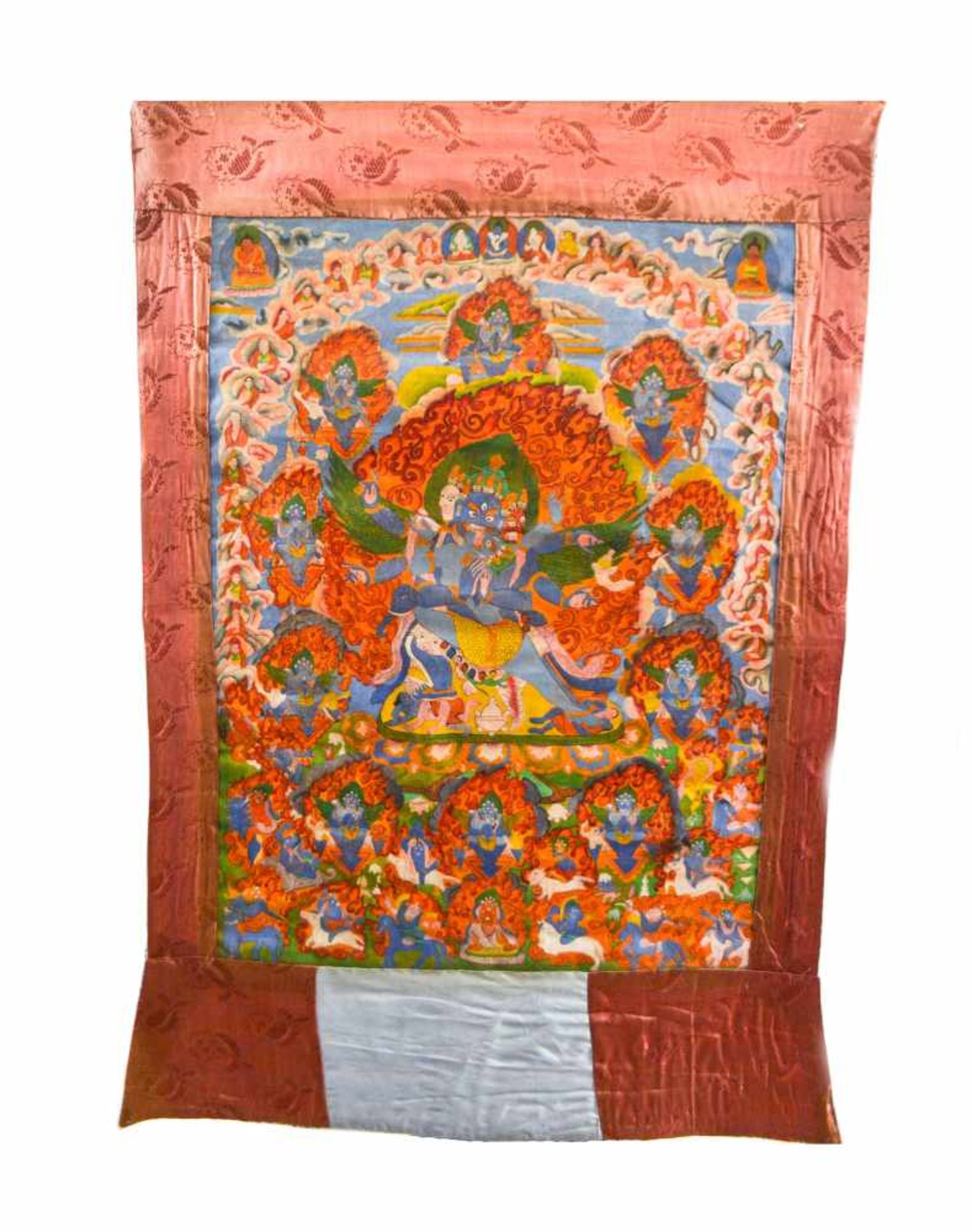 Paar Thangkas Tibet, frühes 20. Jh., Gouache auf feinem Leinen, mit Brokatstoff umrahmt, 97 cm x - Image 2 of 2