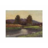 Wilhelm Scheulen (20. Jh., Düsseldorf) Flusslandschaft, Öl auf Platte, 17,5 cm x 23,5 cm, unten