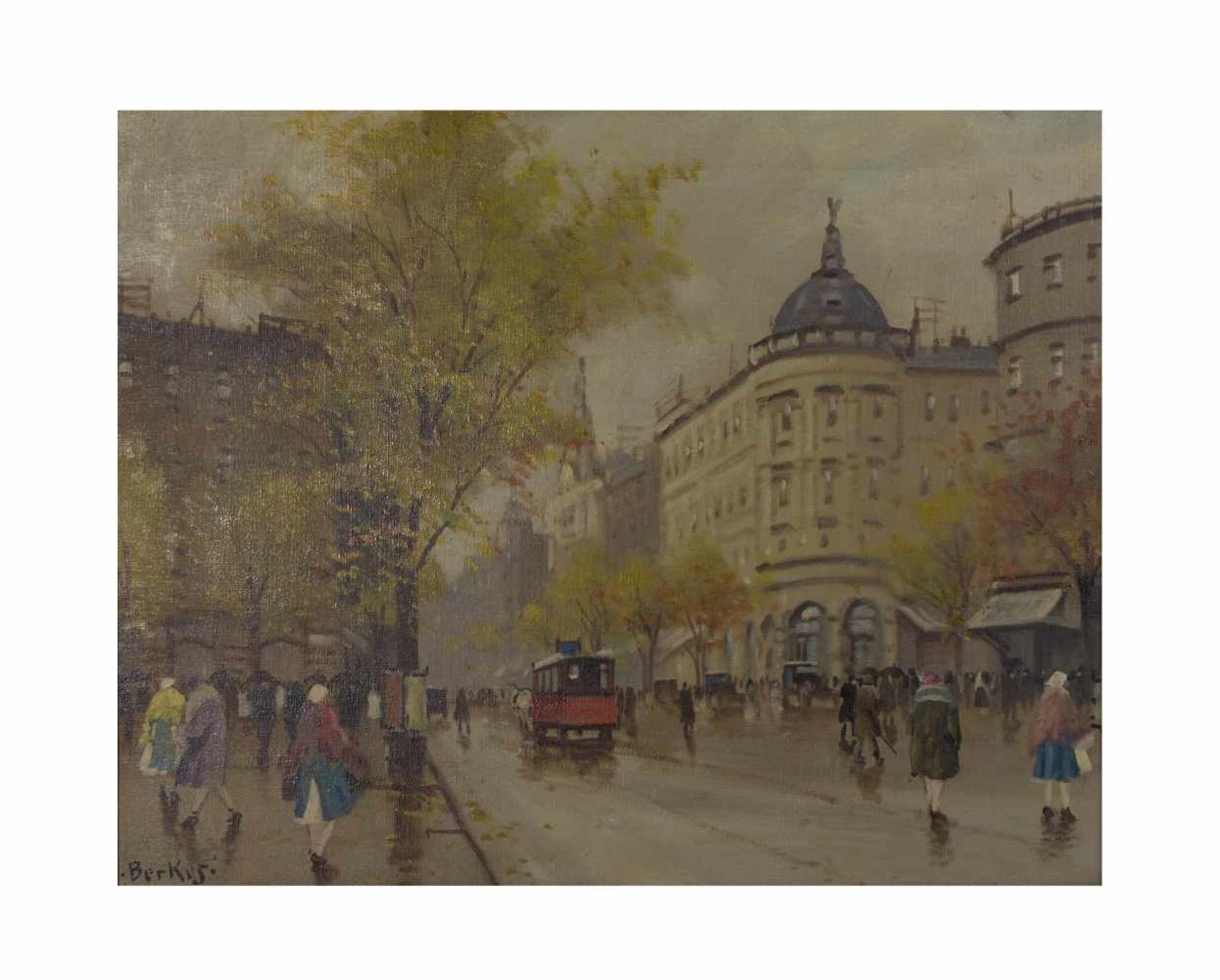 Antal Berkes (1874 Budapest - 1938 ebenda) Budapester Straßenszene, Öl auf Leinwand, 39,5 cm x 49,