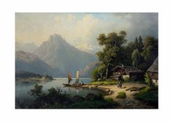 M. Dahmen (19. Jh.) Bergsee, Öl auf Leinwand, 65,5 cm x 94,5 cm, unten rechts 88 datiert und