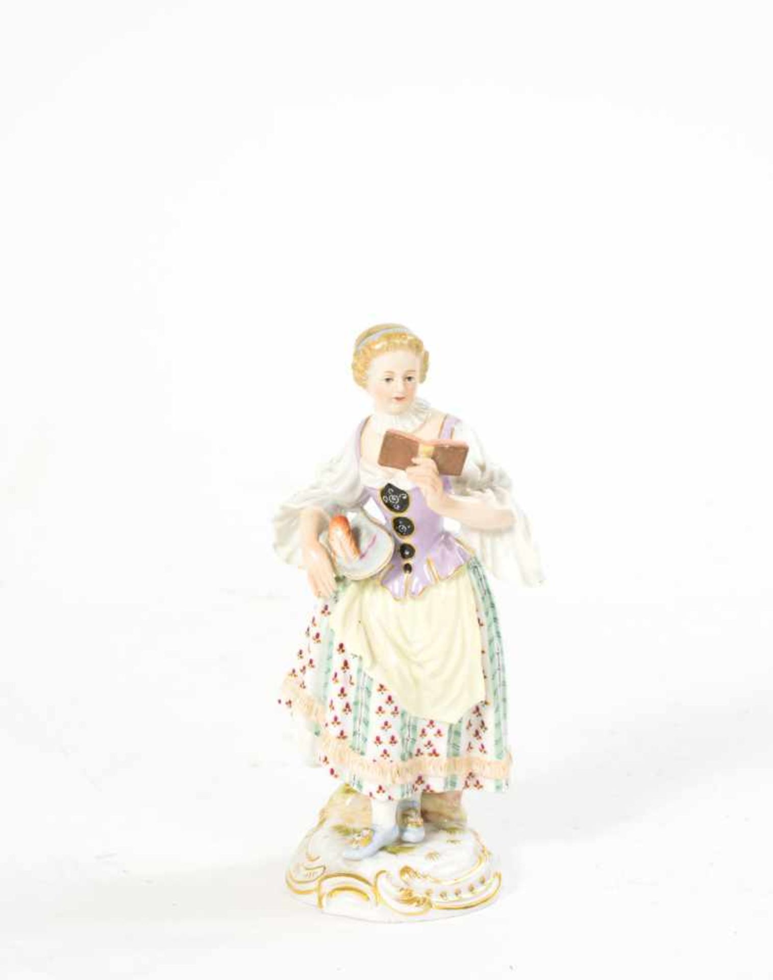 Junge Dame mit Gesangbuch Meissen, Knaufzeit, Porzellan, weiß, farbig und gold staffiert, Höhe 13