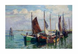 Paul Ernst Wilke (1894 Bremerhaven - 1972 Lilienthal) Nordseehafen, Öl auf Leinwand, 95 cm x 140 cm,