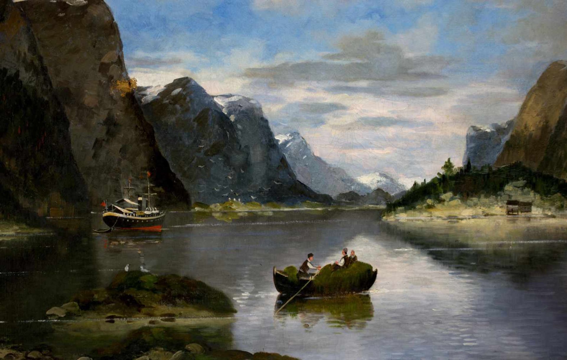 Max Otto Beyer (1863 Berlin - 1902 Düsseldorf) Landschaft in Fjord, Öl auf Leinwand, 69,5 cm x 119,5 - Image 3 of 5