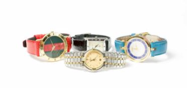 Gucci Vintage Konvolut 4 Damenarmbanduhren, 1980 und 1990er Jahre, Quarz, Modell 3000 M, vergoldetes