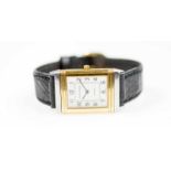 Jaeger-LeCoultre Damenarmbanduhr, Reverso, Handaufzug, Gehäuse Gelbgold und Stahl, Armband Leder,