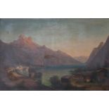 Charles Brizri (19. Jh., Deutschland) Scholastika am Achensee in Tirol, Öl auf Leinwand, 88,5 cm x