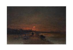Heinz Flockenhaus (1856 Remscheid - 1919 Düsseldorf) Landschaft in der Abenddämmerung, Öl auf