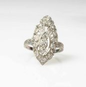 Damenring im Art déco-Stil Platin-Iridium, 20 Diamanten im Übergangsschliff, gesamt ca. 1,05 ct,