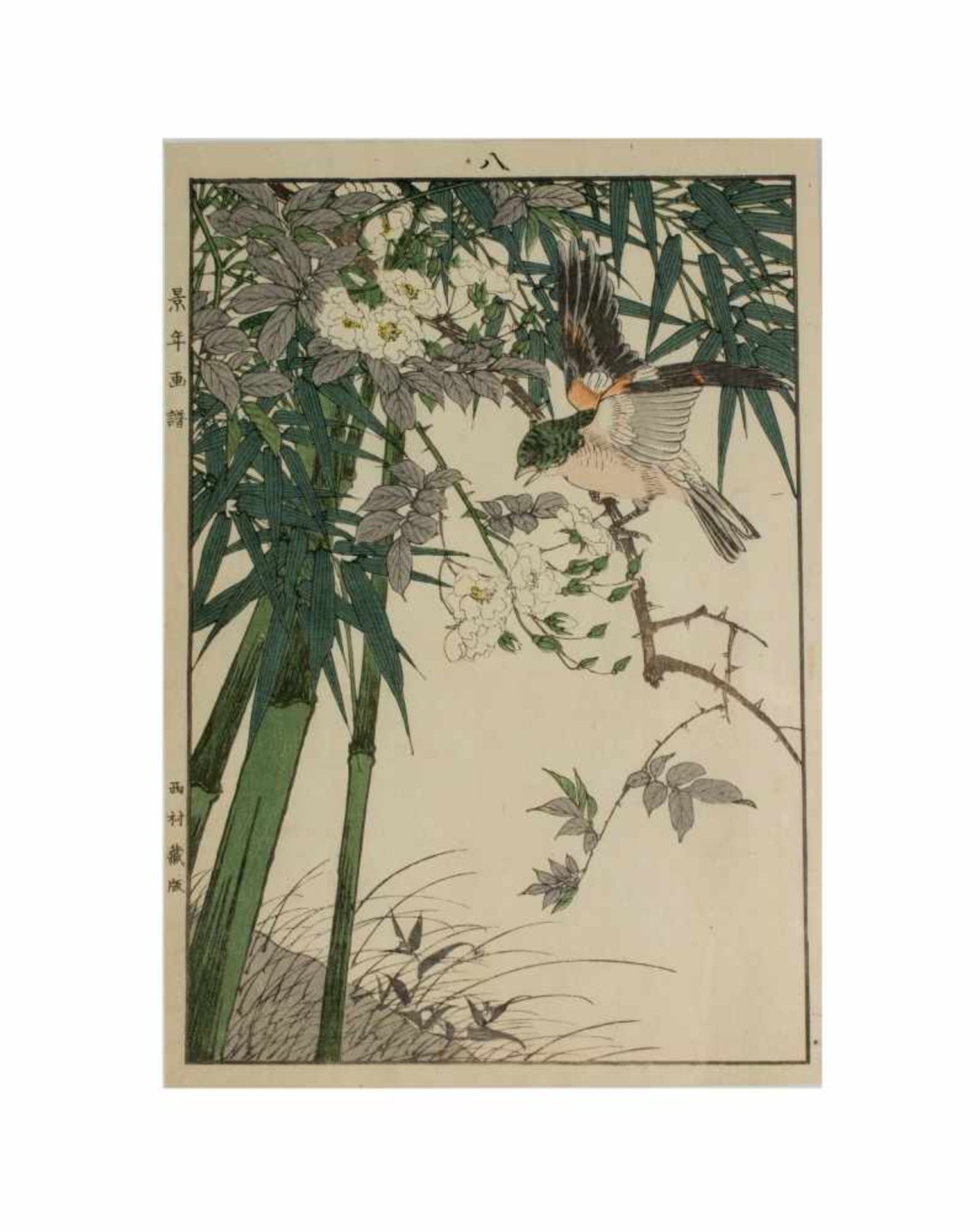 Imao Keinen (1845 Kyoto - 1924 ebenda) Paar Grafiken mit Vogeldarstellungen, Farblithografie auf - Bild 2 aus 5