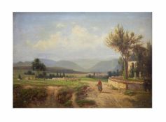 Albert Flamm (1823 Köln - 1906 Düsseldorf) Italienische Landschaft, Öl auf Leinwand auf Platte