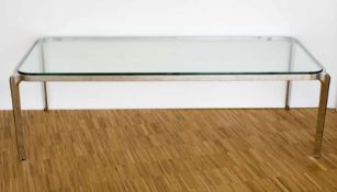 Couchtisch im Stil Walter Knoll Metallgestell mit aufgelegter Glasplatte, Höhe 46 cm, Breite 154,5