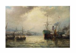 Charles Thornley (act. 1858 - ca. 1902, England) Hafen in Gravesend, Öl auf Leinwand, 20,5 cm x 30,5