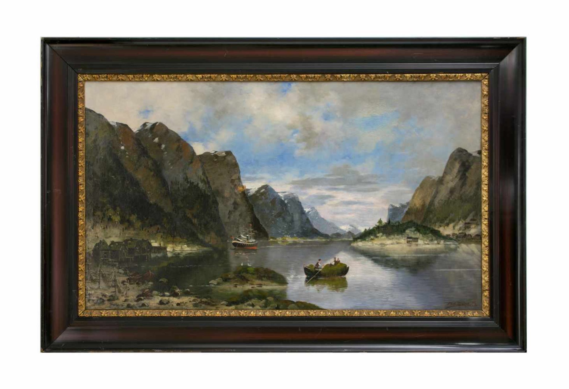 Max Otto Beyer (1863 Berlin - 1902 Düsseldorf) Landschaft in Fjord, Öl auf Leinwand, 69,5 cm x 119,5 - Image 2 of 5